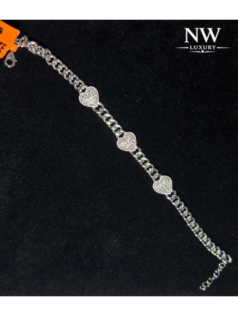 Real MOISSANITE 4ctw Heart Adjustable Bracelet 7"-8", Solid 925 Sterling Silver